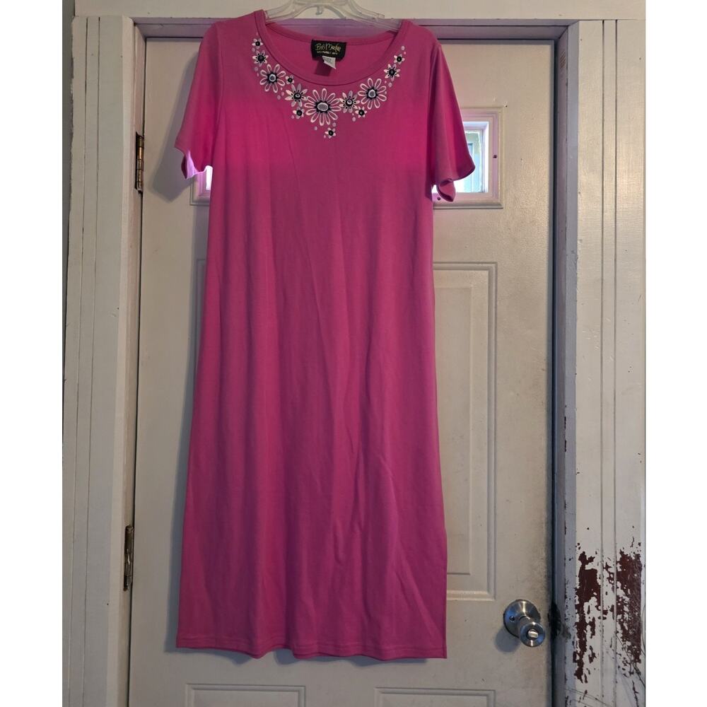 Vintage 90s Bob Mackie Floral Embroidered Maxi Dress Wearable Art Pink Boho Sz M